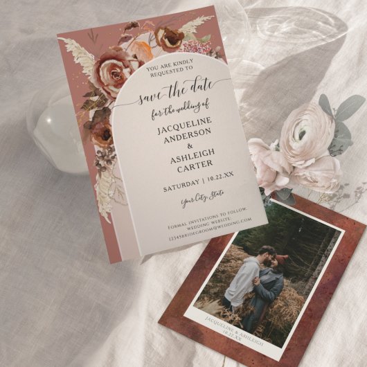 BOHO Arched BOHO Elegant Herfst Floral Pampas Gras Save The Date