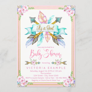 Boho Arrow Feather Girl Baby Shower-uitnodigingen Kaart