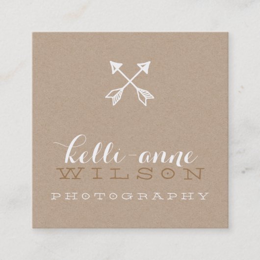 BOHO ARROW LOGO rustiek modern wit kraft Vierkante Visitekaartje (Voorkant)