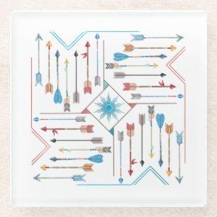 Boho Arrows en Sun V11 Sq ID748 Glazen Onderzetter
