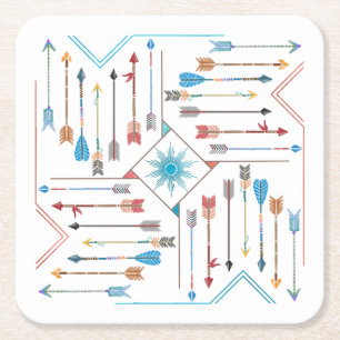 Boho Arrows en Sun V11 Sq ID748 Vierkante Kartonnen Onderzetter