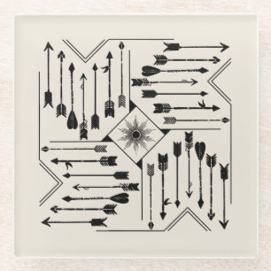 Boho Arrows en Sun V12 Sq ID748 Glazen Onderzetter