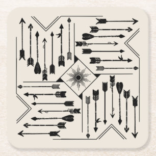Boho Arrows en Sun V12 Sq ID748 Vierkante Kartonnen Onderzetter