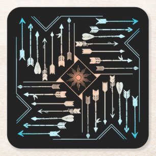 Boho Arrows en Sun V1 ID748 Vierkante Kartonnen Onderzetter