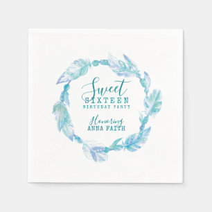 Boho art aqua paper, liefje zestien verjaardagsfee servet