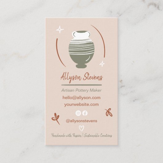 Boho Artisan Pottery Maker Crafts foto qr code Visitekaartje (Voorkant)