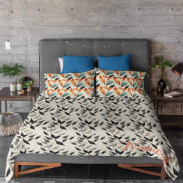 Boho artistieke oranje blauwe bladeren accent kussen