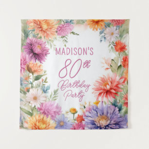 Boho Aster Bloemen Bloem 80ste Verjaardagsfeestje Wandkleed