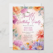 Boho Aster Flowers Floral Sweet 16 Birthday Party Kaart (Voorkant)