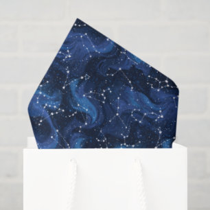 Boho Astrologie Dierenriem tekenpatroon op blauw Tissuepapier
