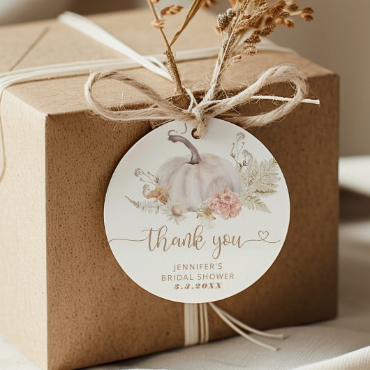 Boho automne citrouille étiquette de remerciement