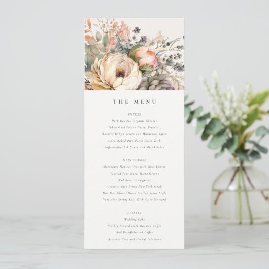 Boho Automne Floral Bunal Mariage Carte Menu (Debout devant)