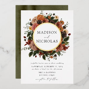 Boho Automne Floral Frame Mariage Foil Invitation