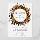 Boho Automne Floral Frame Mariage Foil Invitation (Recto)