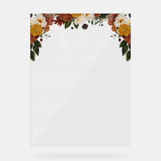 Boho Automne Floral Mariage Carte de siège (Recto)