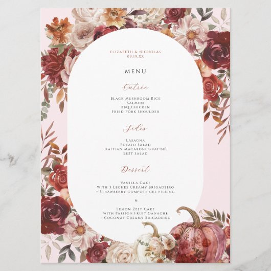 Boho Automne Floral Mariage Menu (Devant)