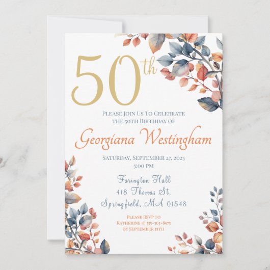 Boho Automne quitte 50e anniversaire Invitation (Devant)
