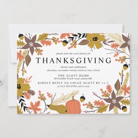 Boho Automne quitte Thanksgiving Dîner Invitation (Devant)
