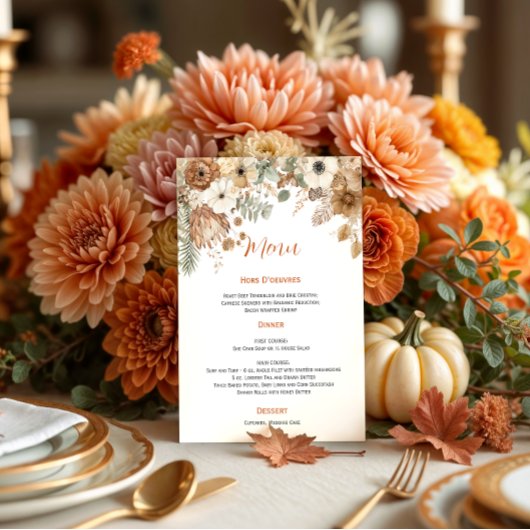 Boho Autumn Dried Flowers Wedding | Menu Kaart