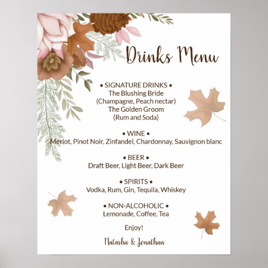 Boho Autumn Drink Menu Weddenschap Poster (Voorkant)