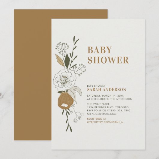 Boho Autumn Floral Baby shower Kaart (Voorkant / Achterkant)