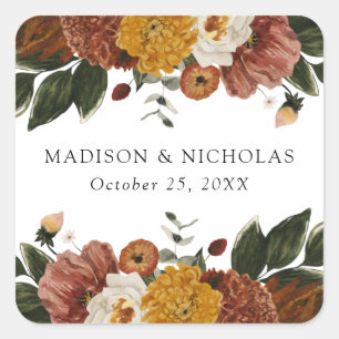 Boho Autumn Floral Personalized Wedding Vierkante Sticker