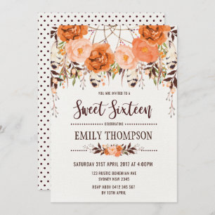 Boho Autumn Floral Sweet Sixteen Dreamweaver Card Kaart