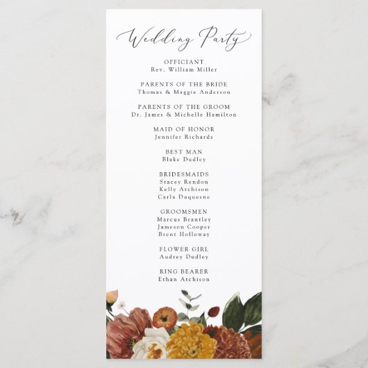 Boho Autumn Floral Wedding Ceremony Programma (Achterkant)