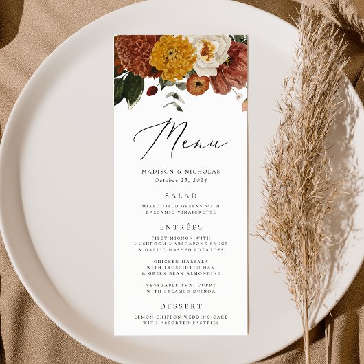 Boho Autumn Floral Wedding Menu
