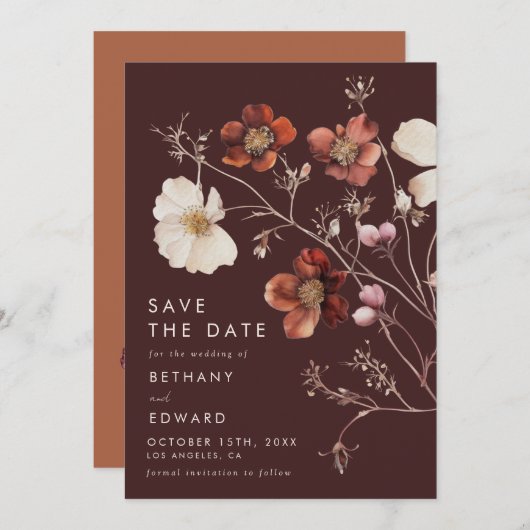 Boho Autumn Floral Wedding Save The Date (Voorkant / Achterkant)