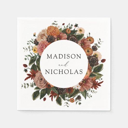 Boho Autumn Floral Wreath Personalized Wedding Servet (Voorkant)