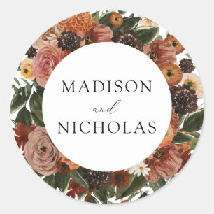 Boho Autumn Floral Wreath Wedding Stickers
