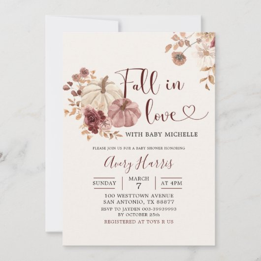 Boho Autumn Pumpkin Floral Herfst in Love Invitati Kaart (Voorkant)