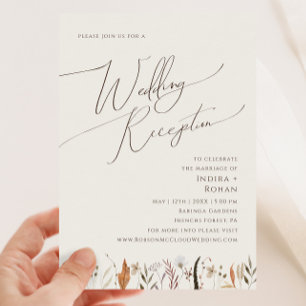Boho Autumn Wildflower   Beige bruiloft receptie Kaart