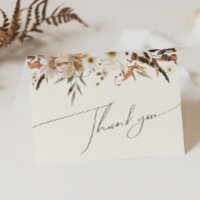 Boho Autumn Wildflower Beige Gevouwen Dank u kaart