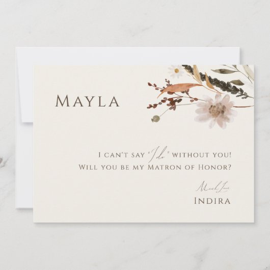 Boho Autumn Wildflower Beige Matron of Honor Kaart (Achterkant)