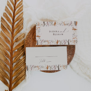 Boho Autumn Wildflower   Beige Vlakke Huwelijk Plaatskaartje