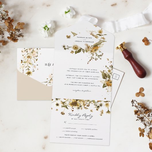 Boho Autumn Wildflower | Botanische bruiloft All In One Uitnodiging