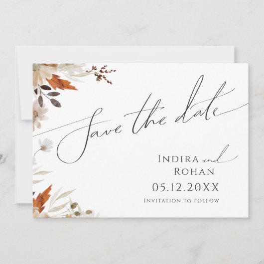 Boho Autumn Wildflower | Horizontaal Save The Date (Voorkant)