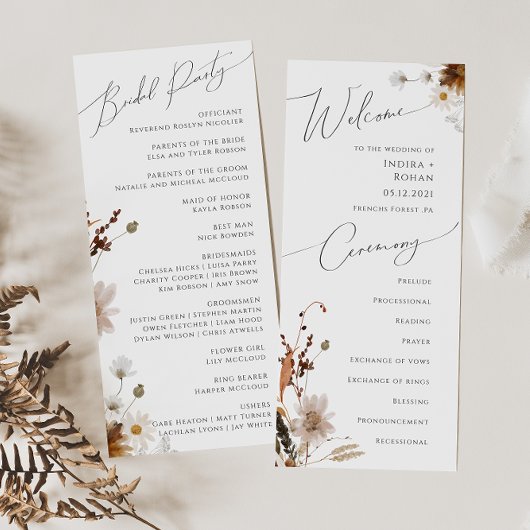 Boho Autumn Wildflower | Trouwprogramma Programma