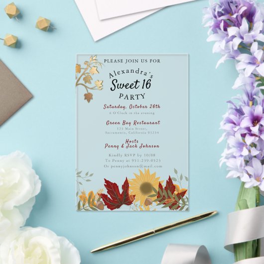 Boho Autumnal Chic Sweet 16 Acryl Uitnodigingen (Insitu (Huwelijk))