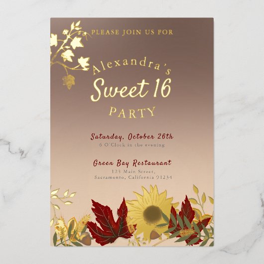 Boho Autumnal Chic Sweet 16 invitation (Recto)