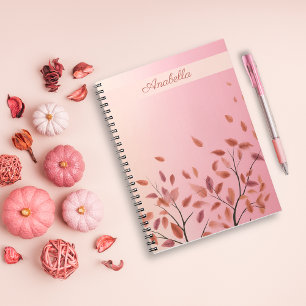 Boho Autumnal Pink Leaves aangepaste naam Notitieboek