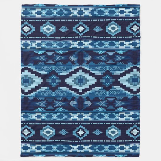 Boho Aztec Blauw gebreid ontwerp Fleece Deken (Voorkant)