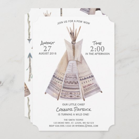Boho Aztec Teepee Eerste Verjaardag Kaart (Voorkant / Achterkant)