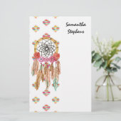 Boho Aztec Waterverf Native American Drocatcher Briefpapier (Staand voorkant)