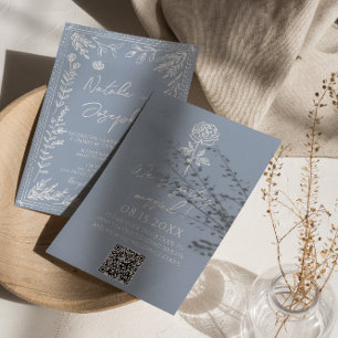 Boho Azure Blauwe Bloem Botanische QR Code Huwelij Kaart
