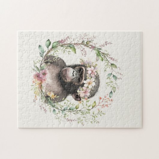 boho baby aap met wilde bloem legpuzzel (Horizontaal)