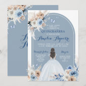 Boho Baby Blue Quinceañera Uitnodiging (Voorkant / Achterkant)