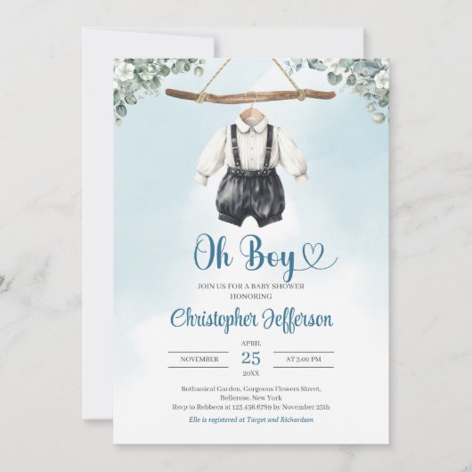 Boho Baby Boy Clothesline Baby shower Invitation (Devant)